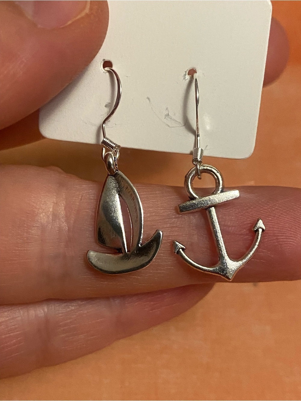 Silver Sailboat and Anchor Drop Earrings